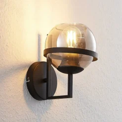 Lindby Pendellamper|Væglamper>væglampe Marinka, højde 20 cm, sort, røgfarvet glas