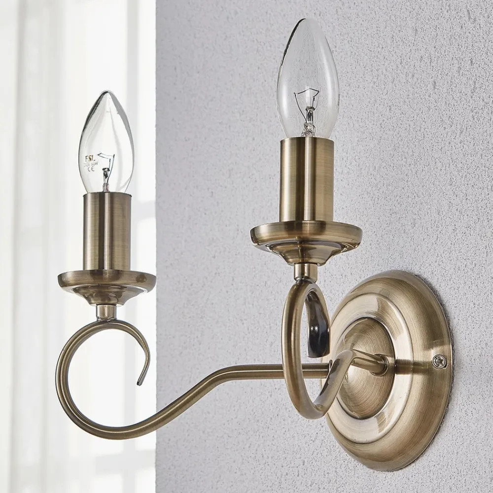 Lindby væglampe Marnia, antik messing, 2 lyskilder, 27 cm, E14