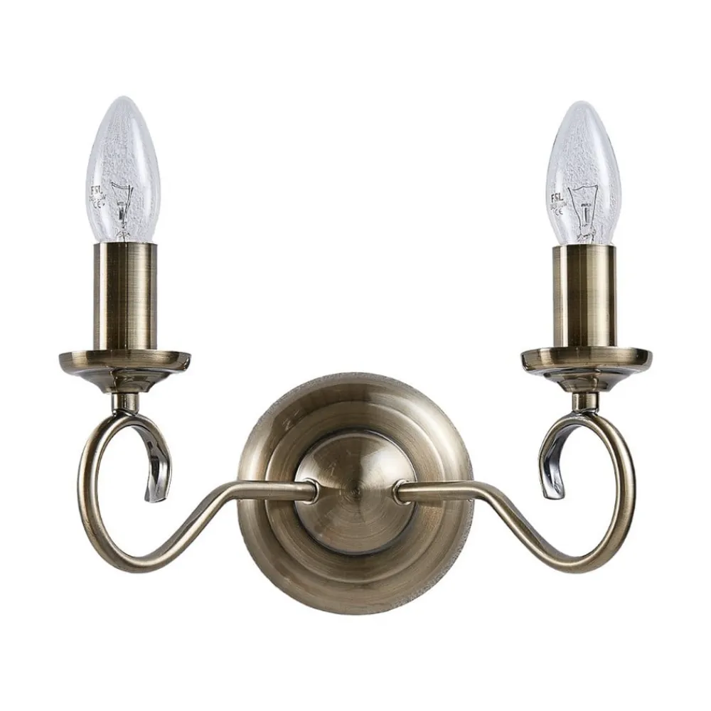 Lindby væglampe Marnia, antik messing, 2 lyskilder, 27 cm, E14