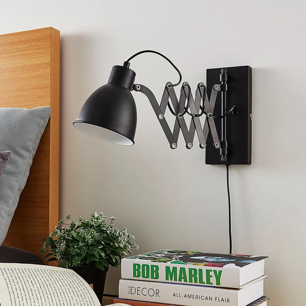 væglampe Merle, sort, 60 cm, læselampe, udtrækkelig^Lindby New