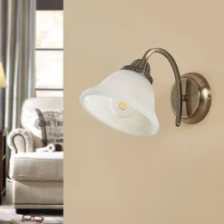 væglampe Mialina, 20 cm, antik messing, metal, glas^Lindby New