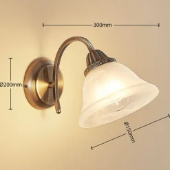 væglampe Mialina, 20 cm, antik messing, metal, glas^Lindby New