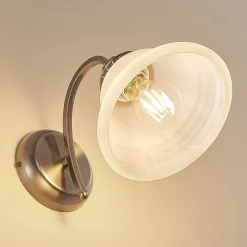 væglampe Mialina, 20 cm, antik messing, metal, glas^Lindby New