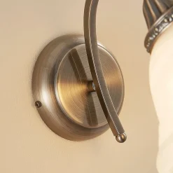 væglampe Mialina, 20 cm, antik messing, metal, glas^Lindby New