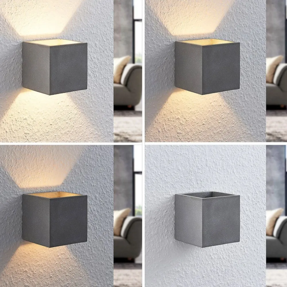 Lindby Væglamper|Væglamper>væglampe Nellie, grå, beton, 11,5 cm bred