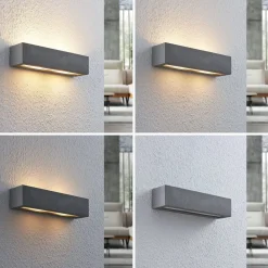 væglampe Nellie, grå, beton, 35,3 cm bred^Lindby Online