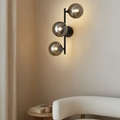 Lindby Pendellamper|Væglamper>væglampe Orbelia, sort, 3 lyskilder, glas, G9