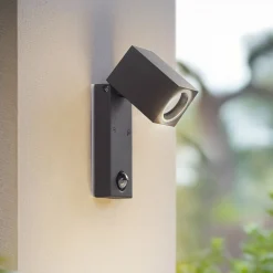 Lindby væglampe Othil, sensor, antracit, metal, IP44