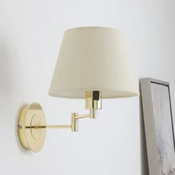 Lindby væglampe Pola, 30 cm, messing, udtrækkelig, tekstil