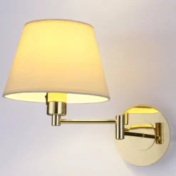 Lindby væglampe Pola, 30 cm, messing, udtrækkelig, tekstil