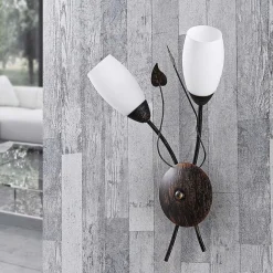 Lindby væglampe Stefania, sort/guld, glas, E14, 42,5 cm