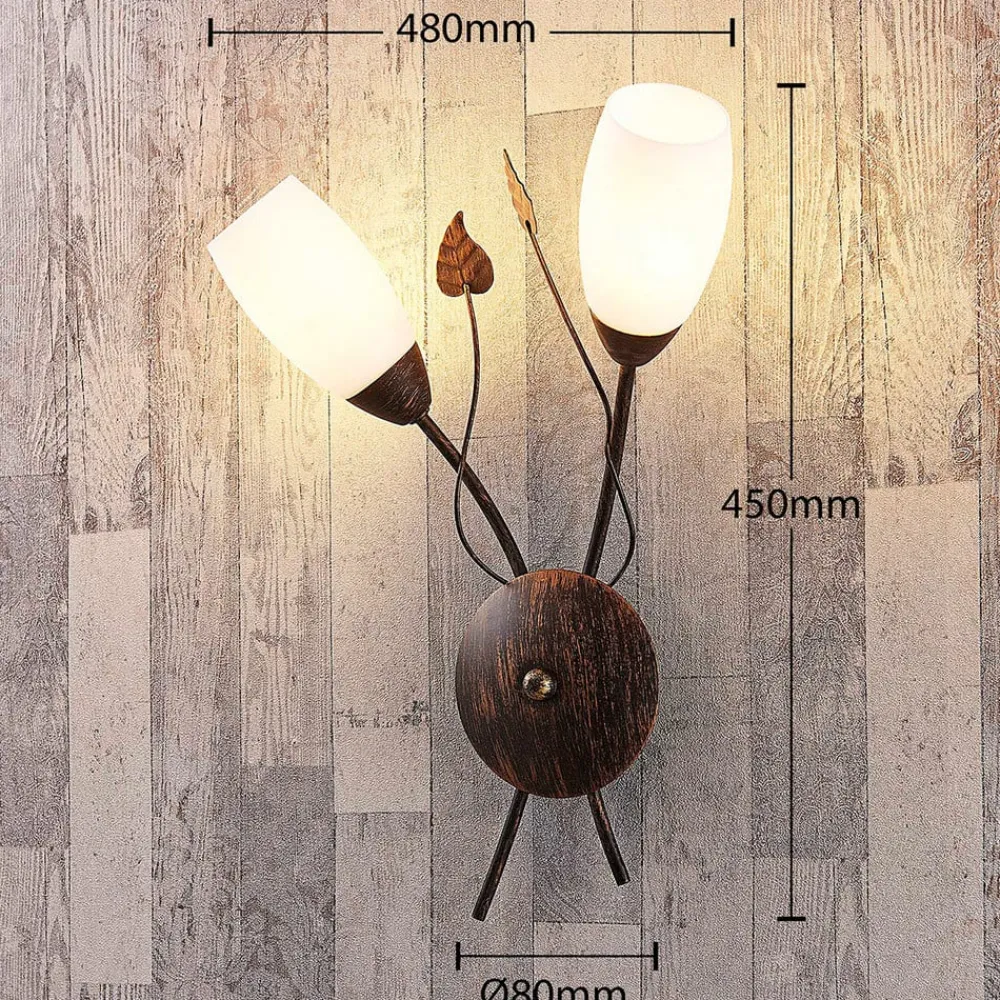 Lindby væglampe Stefania, sort/guld, glas, E14, 42,5 cm