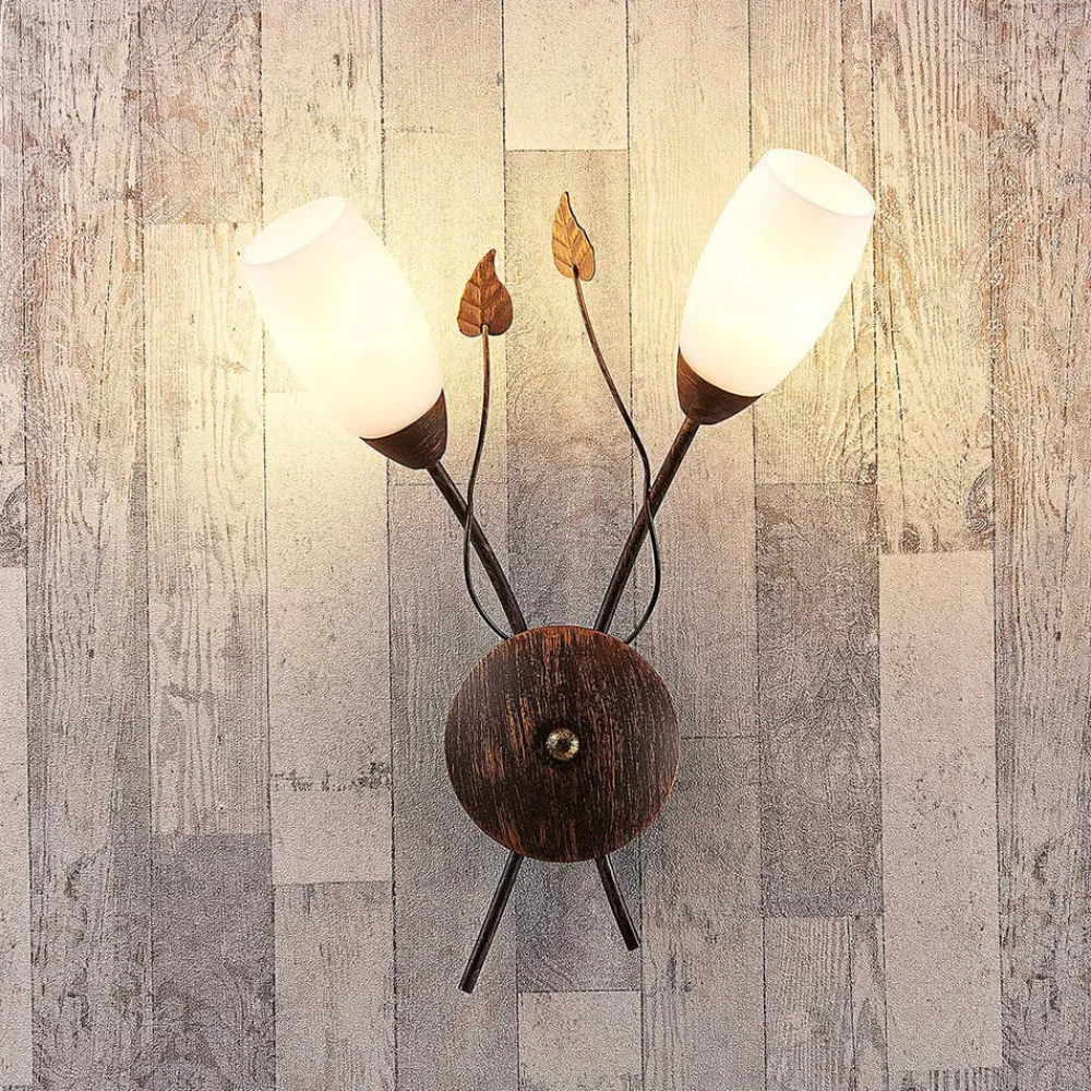 Lindby væglampe Stefania, sort/guld, glas, E14, 42,5 cm