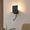 Lindby væglampe Thorid, sort, USB, LED-læselampe, G9