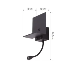 Lindby væglampe Thorid, sort, USB, LED-læselampe, G9