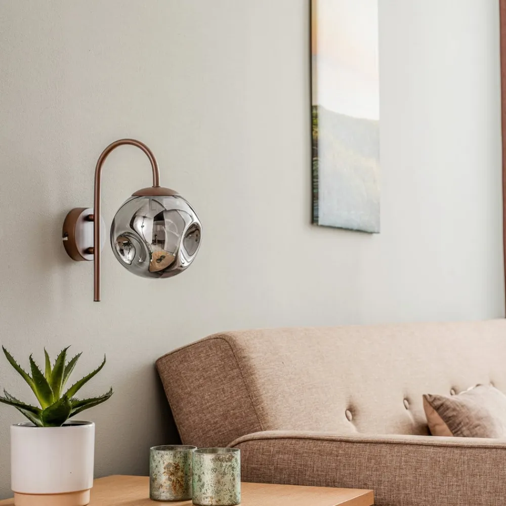 Lindby væglampe Valentina, E14, røggrå, glas, 28,6 cm