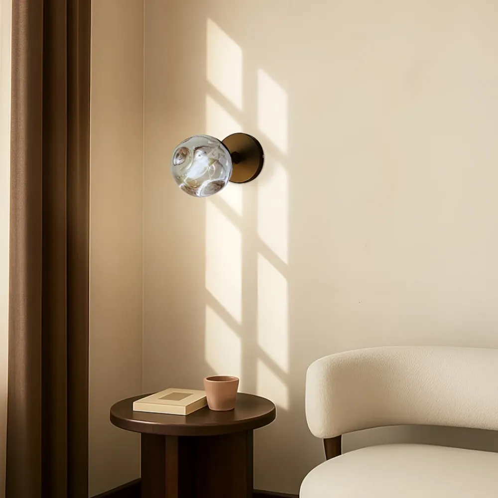 Lindby Væglamper>væglampe Valentina, grå/sort, glas, Ø 10 cm