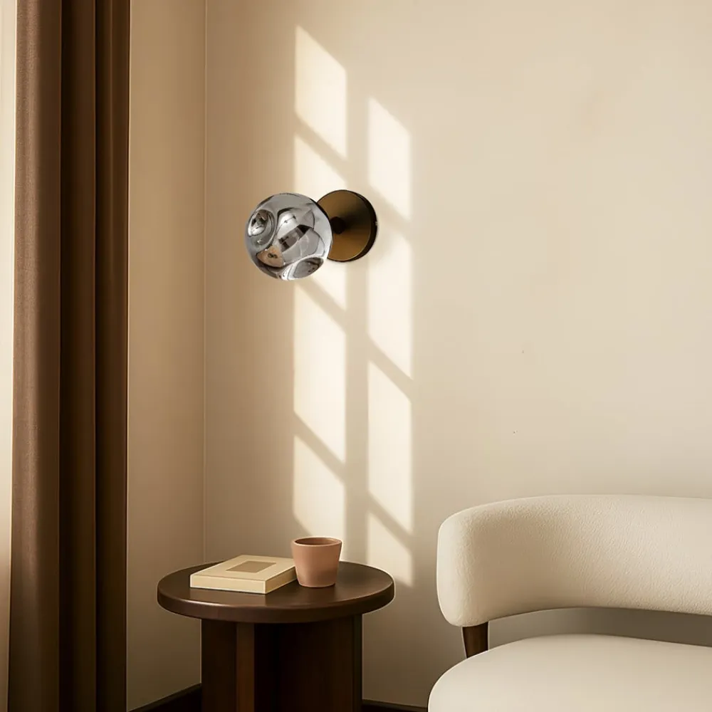 Lindby Væglamper>væglampe Valentina, grå/sort, glas, Ø 10 cm