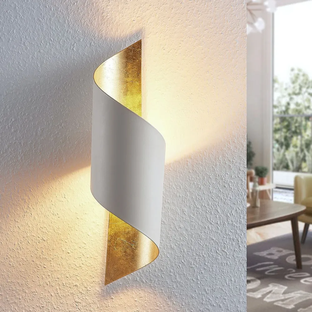 væglampe Vanni, hvid/guld, metal, højde 52 cm^Lindby Outlet