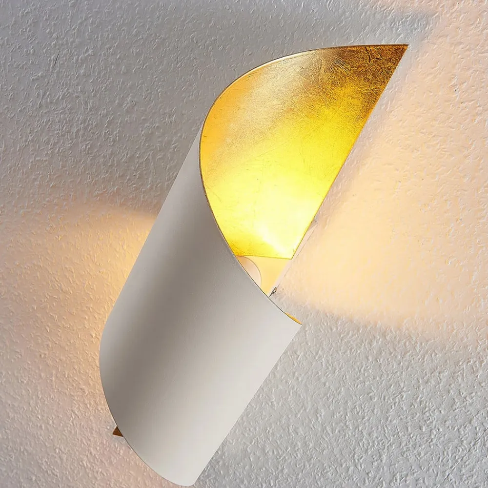 væglampe Vanni, hvid/guld, metal, højde 52 cm^Lindby Outlet