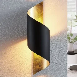 Lindby Gang|Pendellamper>væglampe Vanni, sort/guld, metal, højde 57 cm