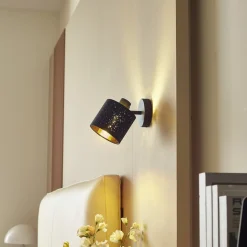 væglampe Vasilia, Ø 12 cm, sort/guld, stof^Lindby Online