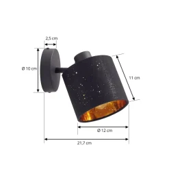 væglampe Vasilia, Ø 12 cm, sort/guld, stof^Lindby Online