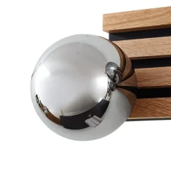 Lindby væglampe Woodora, træ, glas, røggrå, 4 lyskilder