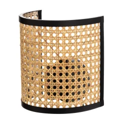 væglampe Yaelle, 20 cm høj, rattan, sort, E27^Lindby Best