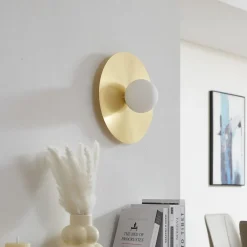 væglampe Zain, guld/hvid, glas, Ø 33 cm, G9^Lindby Online