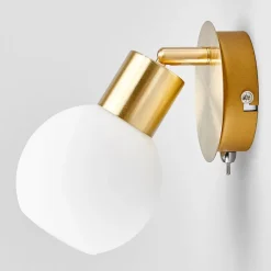 Lindby vægspot Elaina, messingfarvet, glas, 14 cm høj, E14