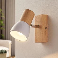 vægspot Thorin, 14 cm høj, hvid, træ, E14^Lindby Online