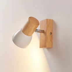 vægspot Thorin, 14 cm høj, hvid, træ, E14^Lindby Online