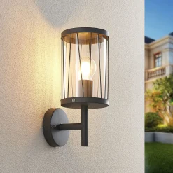 Lindby Yonan udendørs væglampe, rund mørkegrå, E27
