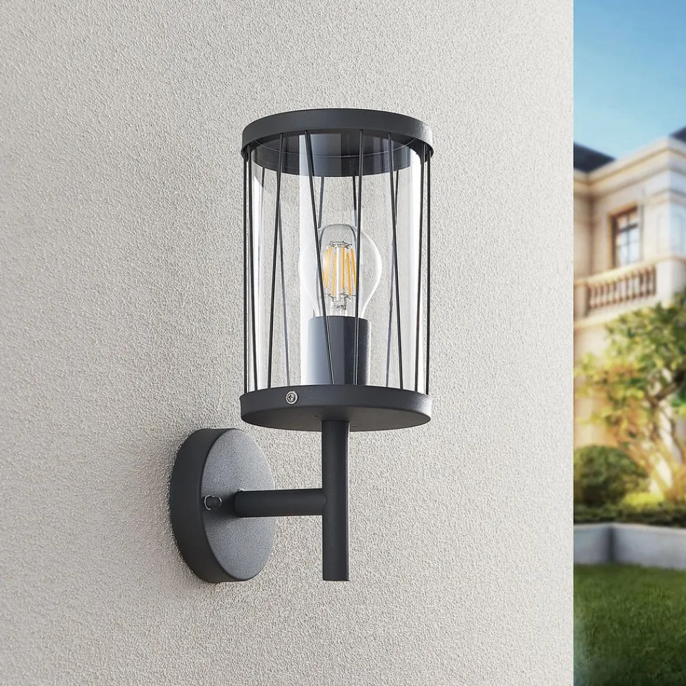 Lindby Yonan udendørs væglampe, rund mørkegrå, E27