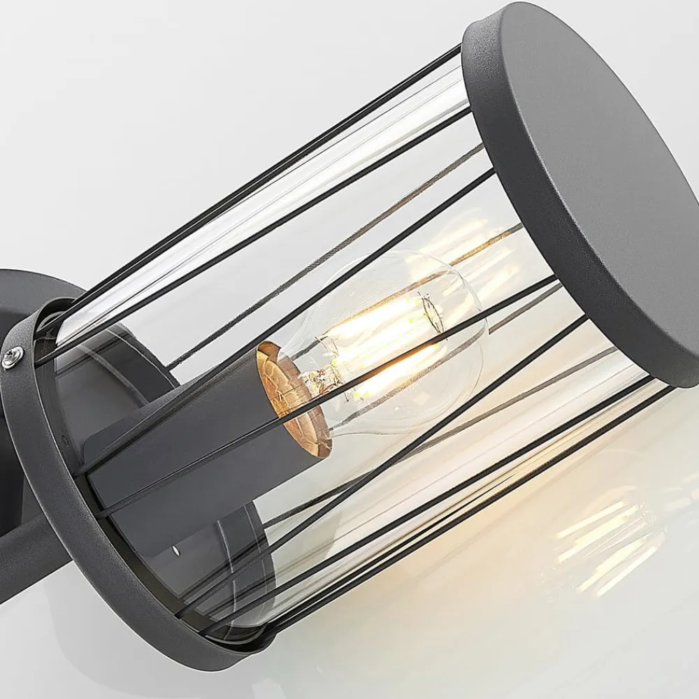 Lindby Yonan udendørs væglampe, rund mørkegrå, E27