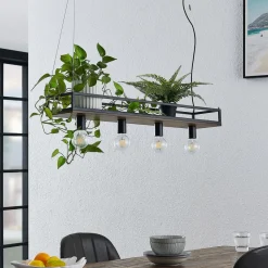 -pendel Kirista, 4-lys, sort, træ, 100 cm^Lindby