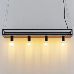 -pendel Kirista, 4-lys, sort, træ, 100 cm^Lindby