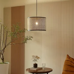 Lindby -pendel Yaelle, Ø 40 cm, rattan, sort, E27