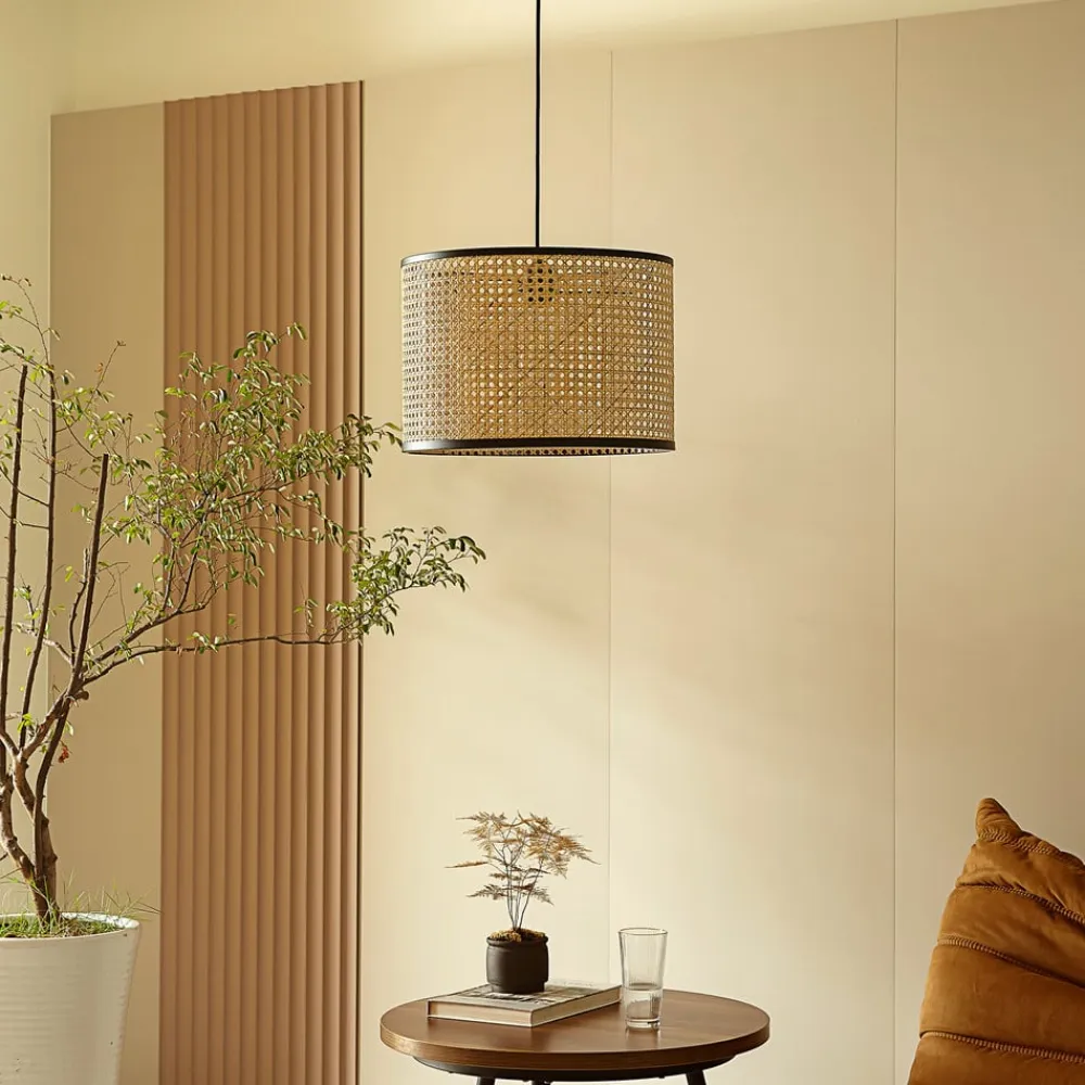 Lindby -pendel Yaelle, Ø 40 cm, rattan, sort, E27