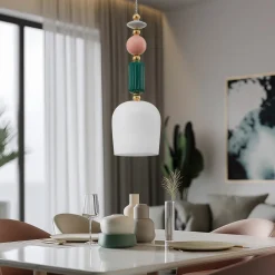 Lindby Pendellamper>-pendel Ysoria, grå/pink/grøn, keramik, Ø 16 cm