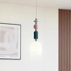 Lindby Pendellamper>-pendel Ysoria, grå/pink/grøn, keramik, Ø 16 cm