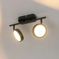 Lindby -spot Neros, sort, 2-lys, 31,5 cm, CCT, jern