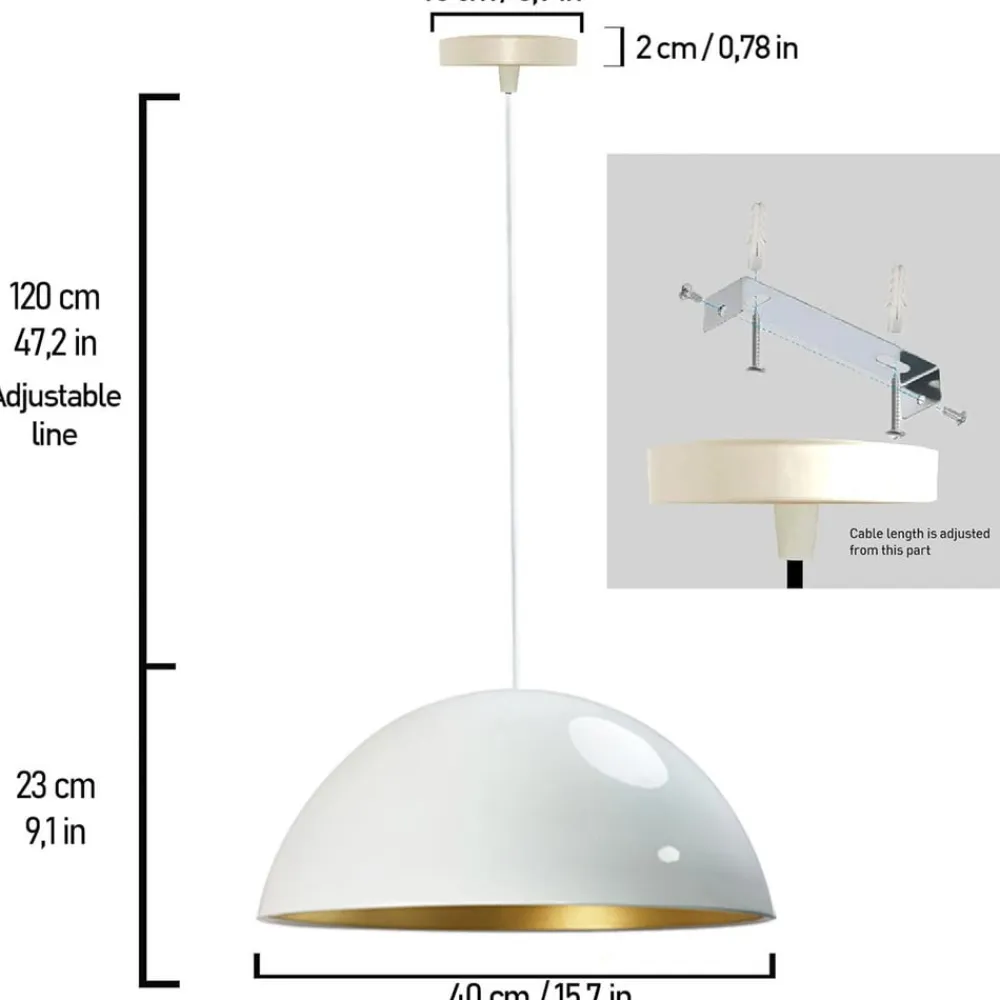 ROYALTECH Pendellamper>Lipeo hængelampe, hvid/guld, Ø 40 cm, metal, E27