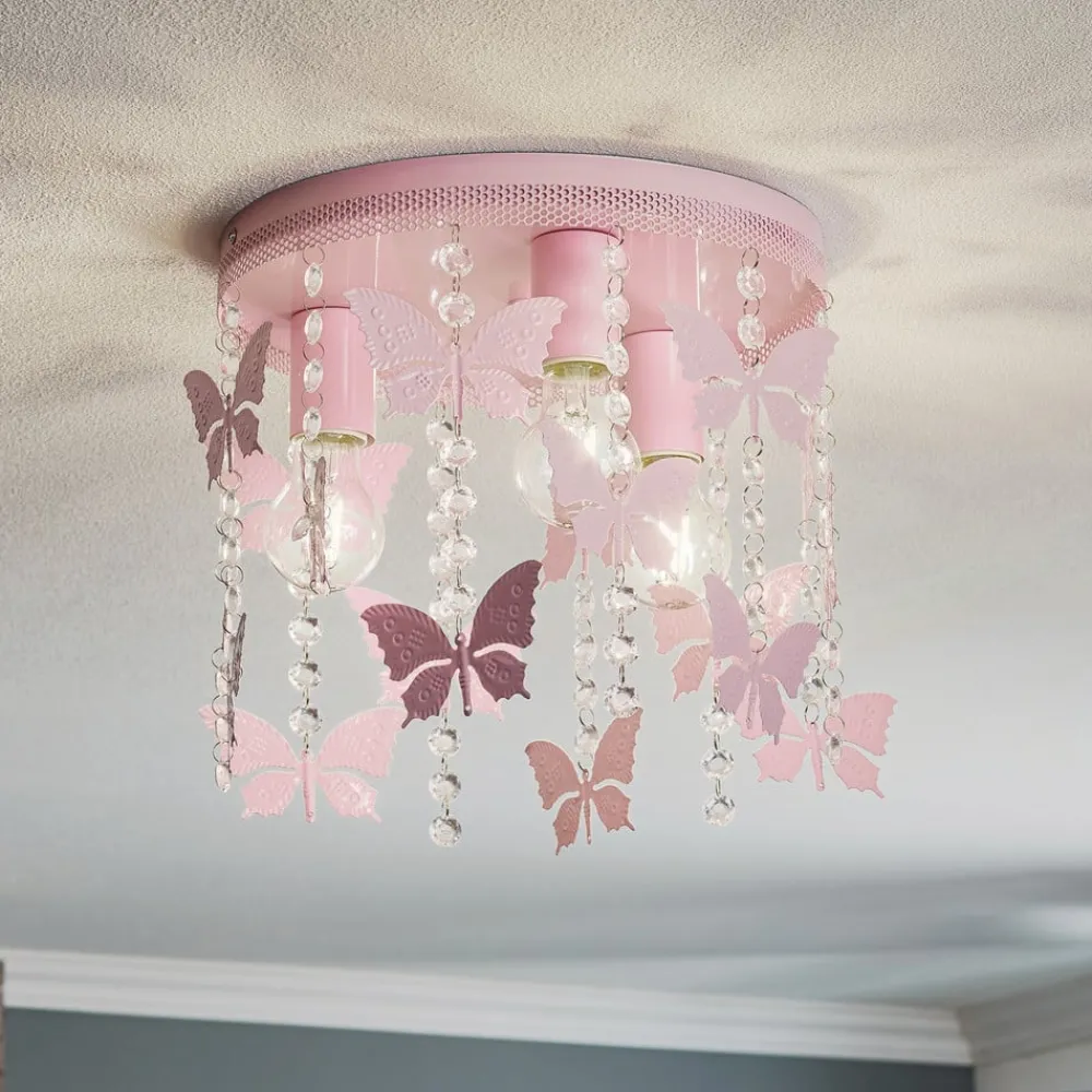Børn Eko-Light Loftlamper>Loftlampe Angelica i pink med sommerfugle