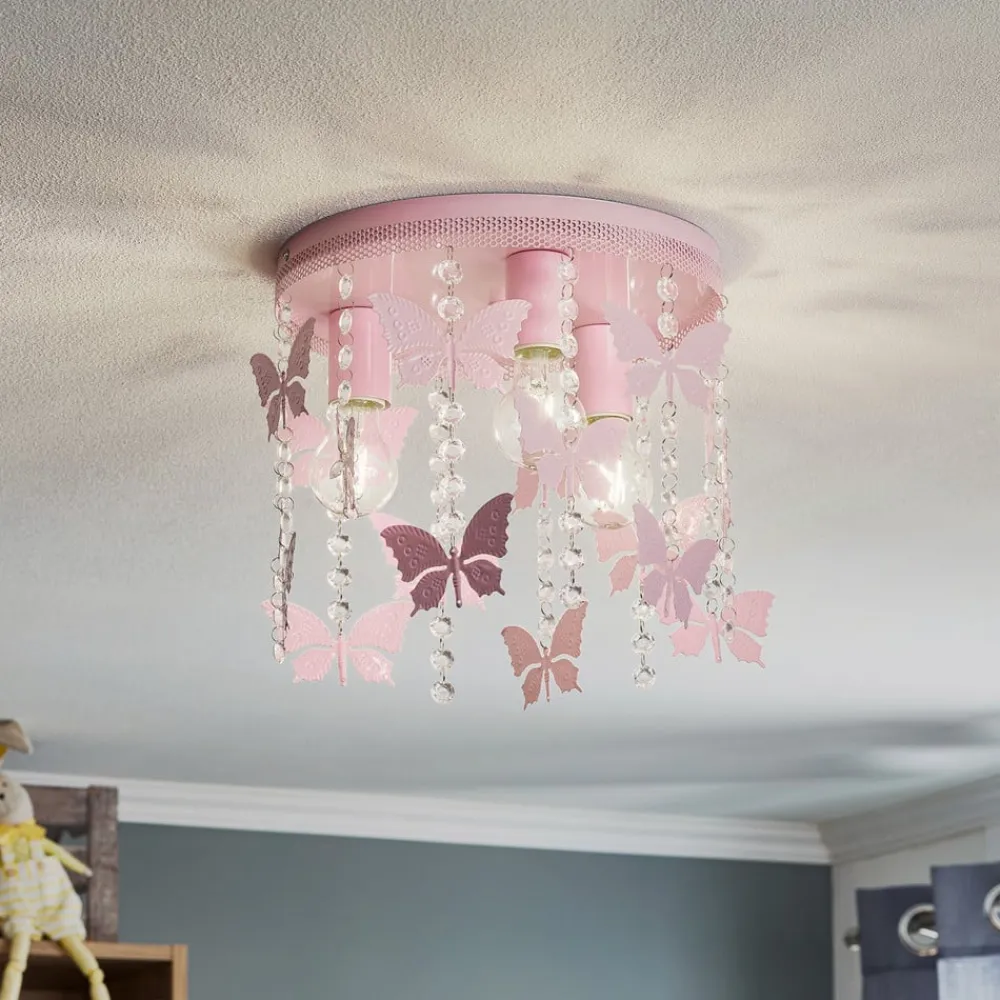 Børn Eko-Light Loftlamper>Loftlampe Angelica i pink med sommerfugle