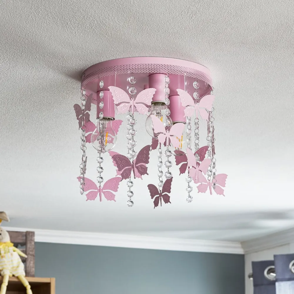 Børn Eko-Light Loftlamper>Loftlampe Angelica i pink med sommerfugle