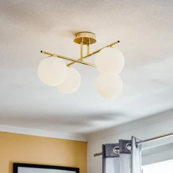 Domiluce Gang|Loftlamper>Loftlampe Aurora, guld, Ø 50 cm, 4 lyskilder, glas, E14