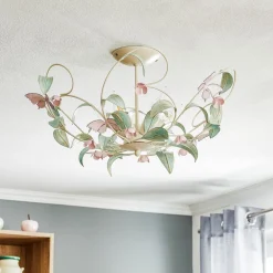 Luminex Loftlamper|Loftlamper>Loftlampe BUTTERFLY, creme/grøn/rosa, stål, 5 lyskilder