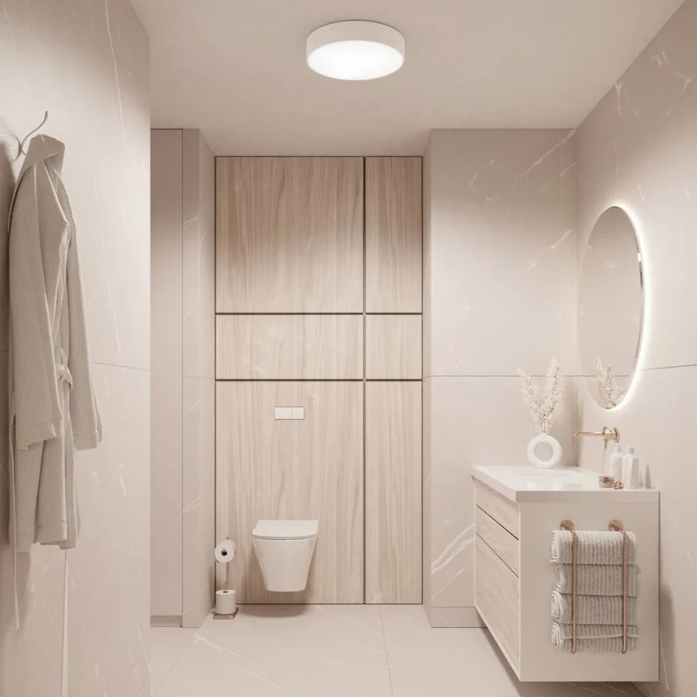 Loftlampe Cleo 300, hvid, sensor, IP54, Ø 30 cm, metal^TEMAR LIGHTING Clearance